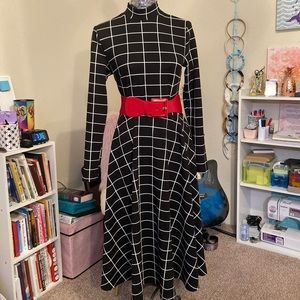 Grid Flared Midi Dress